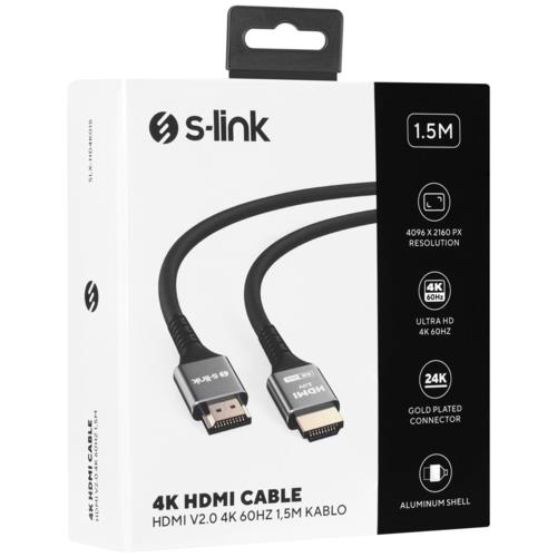 S-link SLX-HD4K015 19+1 HDMI to HDMI 1.5m Metal v2.0 4K (4096*2160) 60Hz Kablo