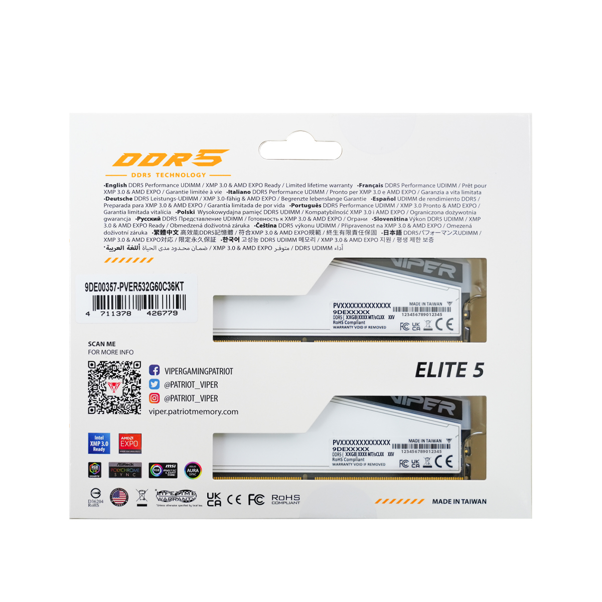 Patriot Viper Elite 5 RGB TUF 32GB (2x16GB) DDR5 6600MHz CL34 Gaming Ram (Bellek) (PVER532G66C34KT)