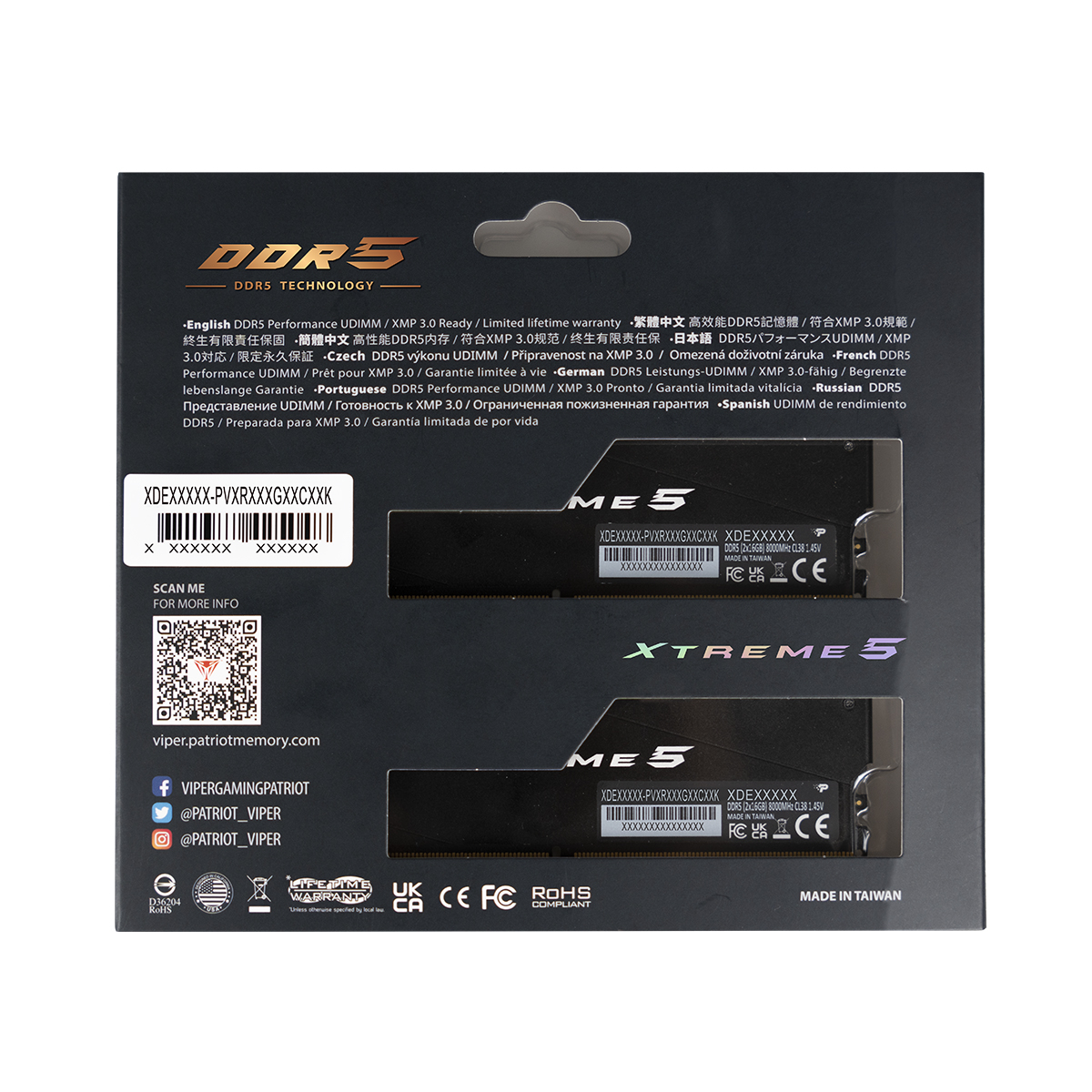 Patriot Viper Xtreme 5 RGB 48GB (2x24GB) DDR5 8000MHz CL38 Gaming Ram (Bellek) (PVXR548G80C38K)