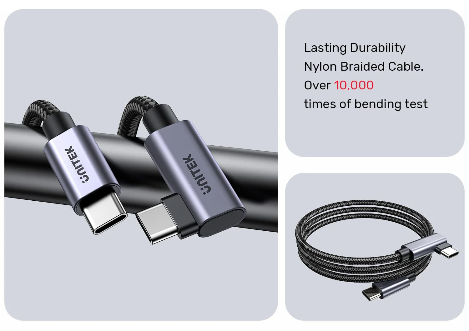 UNITEK TYPE-C HIZLI ŞARJ KABLOSU 90 DERECE 2 METRE 100W (C14123BK-2M)