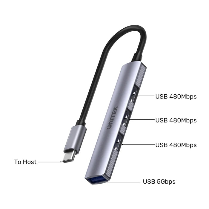 UNITEK TYPE-C TO 4 PORT USB HUB (USB3.0 + 3xUSB2.0) (H1208B)