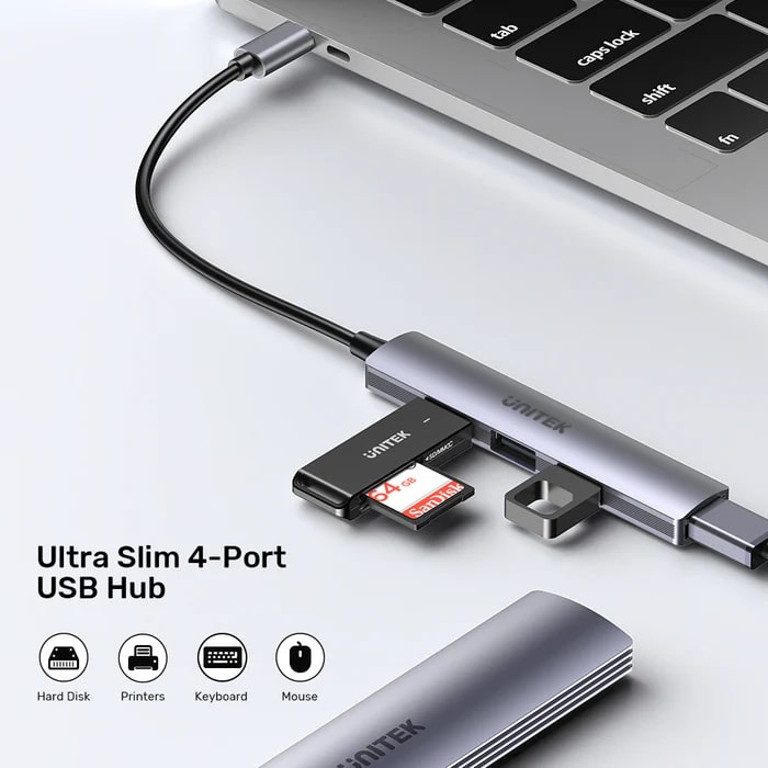 UNITEK TYPE-C TO 4 PORT USB HUB (USB3.0 + 3xUSB2.0) (H1208B)