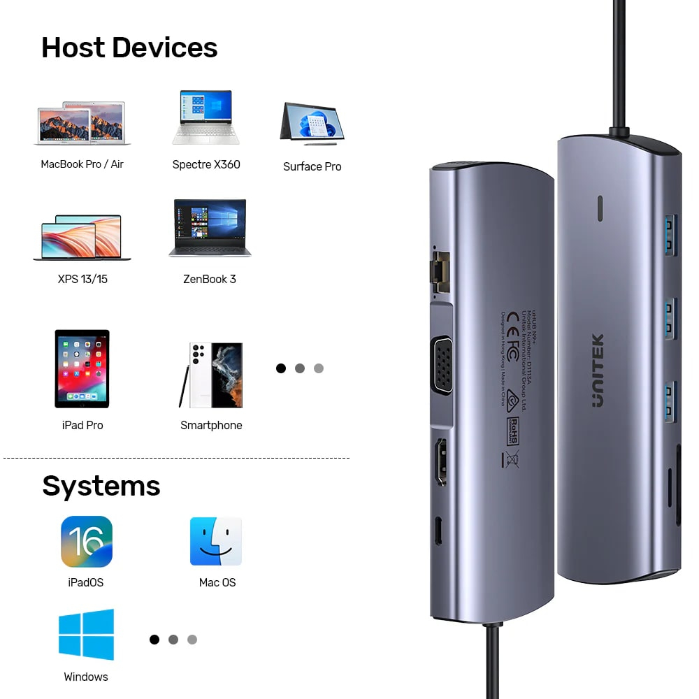 UNITEK USB-C 9in1 UNIVERSAL DOCKING STATION (D1113A)