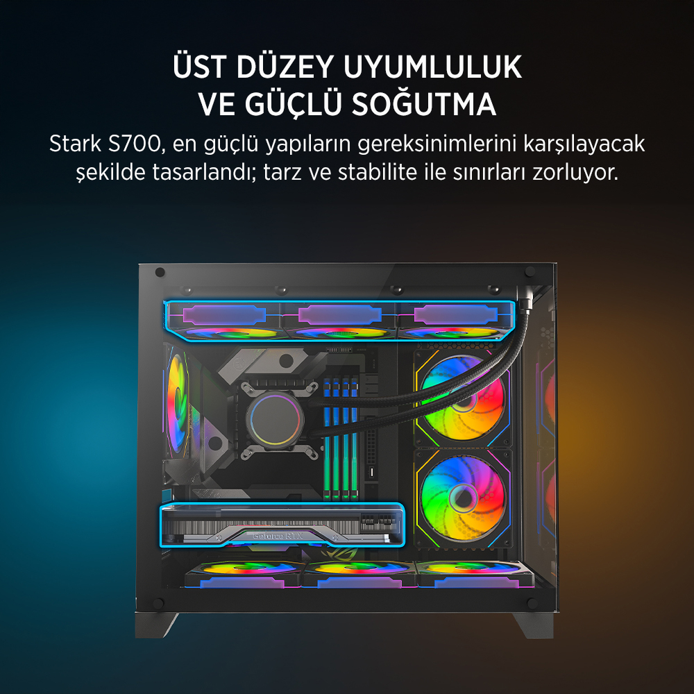 James Donkey Stark S700 3xARGB Temperli Cam 650W 80+ Bronze mATX Siyah Gaming (Oyuncu) Kasa