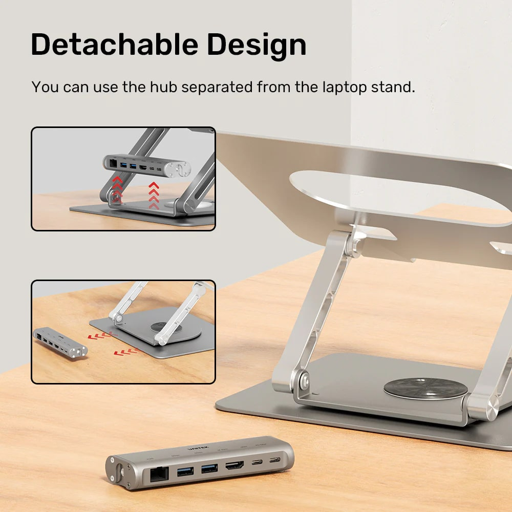 UNITEK 360 DERECE DÖNER 5in1 METAL NOTEBOOK STANDI (ETHERNET, 2xUSD3.0, HDMI, 100W PD) (D1109B01)