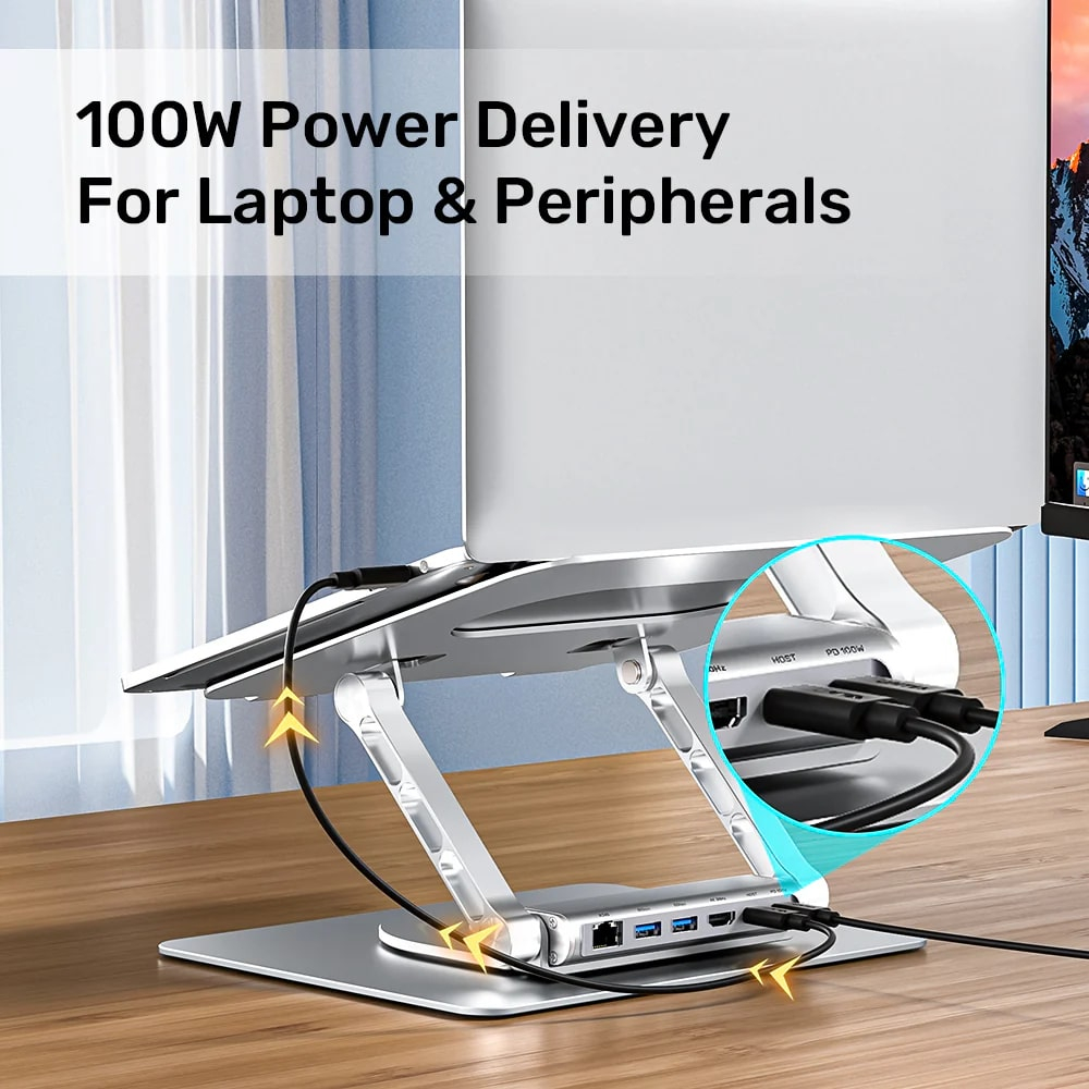 UNITEK 360 DERECE DÖNER 5in1 METAL NOTEBOOK STANDI (ETHERNET, 2xUSD3.0, HDMI, 100W PD) (D1109B01)
