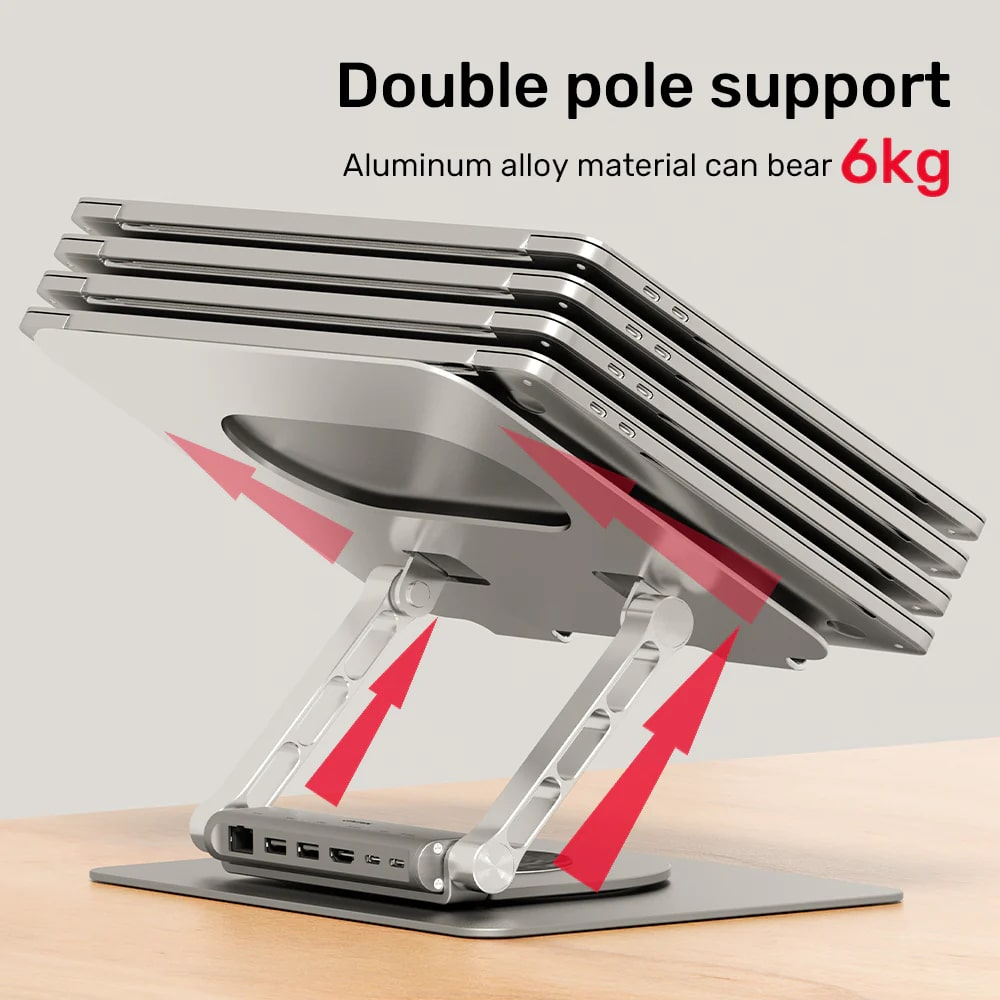 UNITEK 360 DERECE DÖNER 5in1 METAL NOTEBOOK STANDI (ETHERNET, 2xUSD3.0, HDMI, 100W PD) (D1109B01)