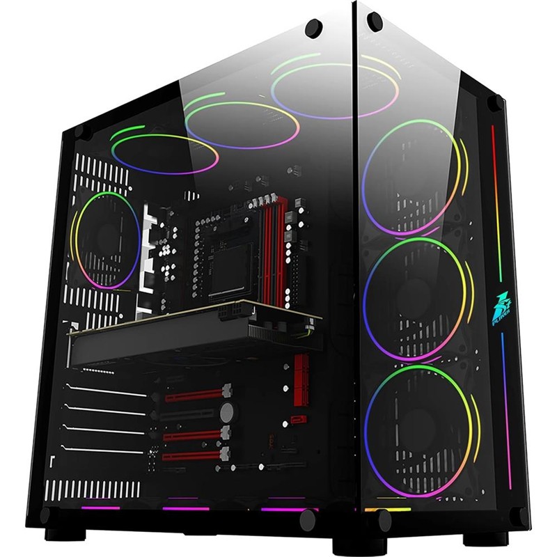 1ST PLAYER SP8 SİYAH 750W 80+ SILVER ATX 3.1 ARGB 7X12CM FAN TEMPERLİ CAM USB 3.0 ATX KASA 