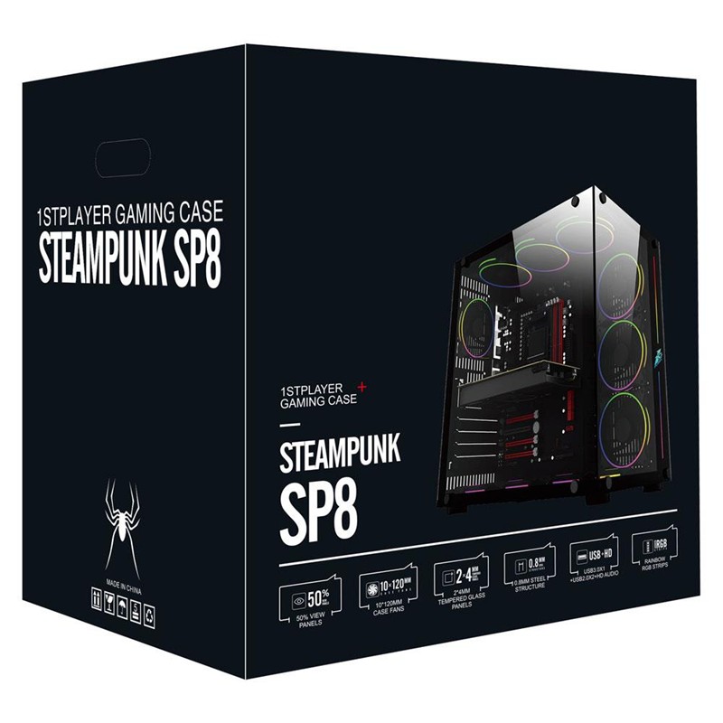 1ST PLAYER SP8 SİYAH 750W 80+ SILVER ATX 3.1 ARGB 7X12CM FAN TEMPERLİ CAM USB 3.0 ATX KASA 