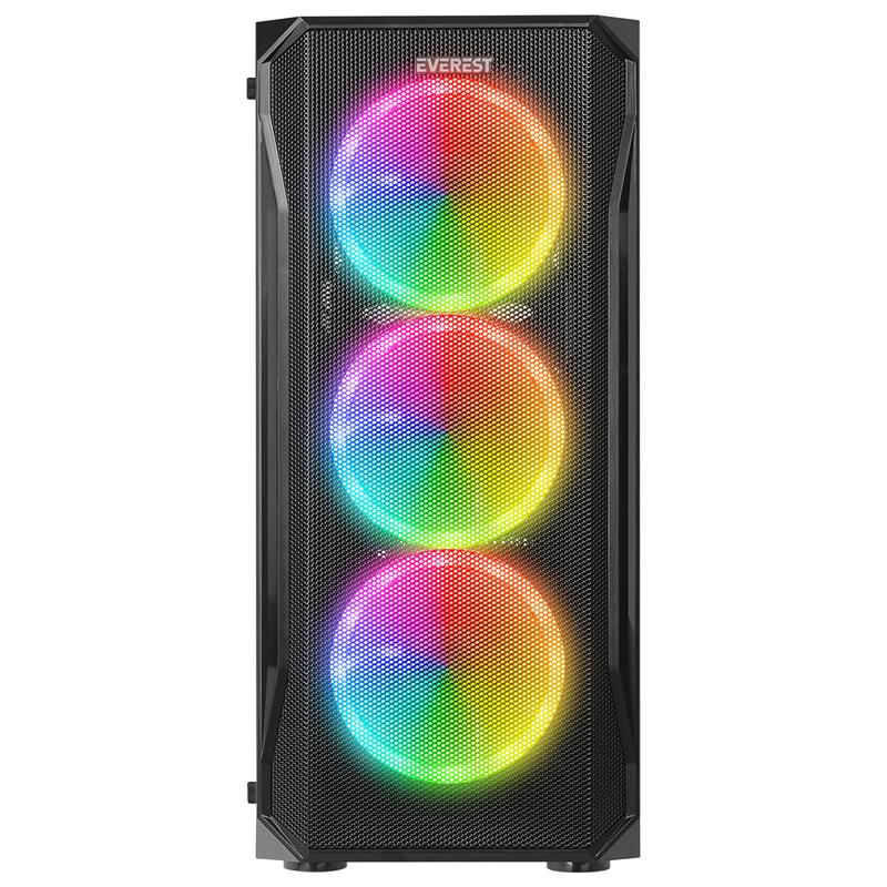 EVEREST X-RACER PEAK 600W TEMPERLİ CAMLI 4*12CM RGB FAN ATX MIDI TOWER GAMING OYUNCU KASASI 