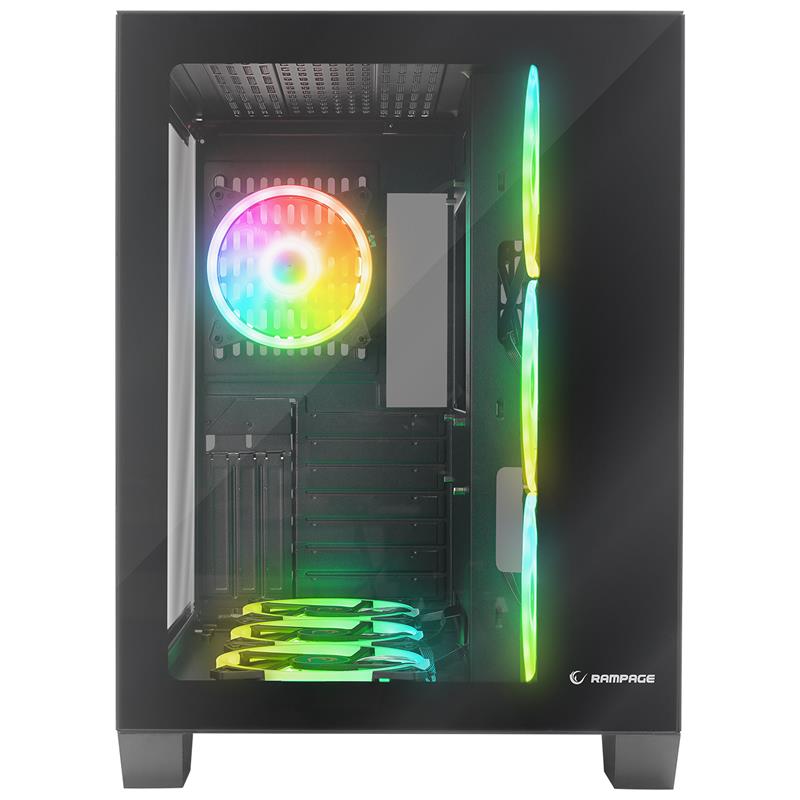 RAMPAGE ICEWAVE PSU YOK SİYAH TEMPERLİ CAMLI 7X120MM ARGB FAN+KONTROLCÜ TRANSPARAN E-ATX MIDI TOWER KASA 