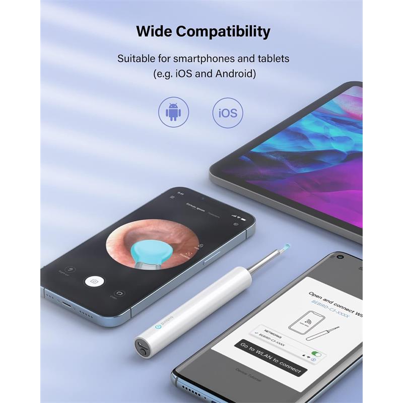 BEBIRD T5 3MP KAMERA 3.5MM LENS ŞARJLI WIFI GÖRÜNTÜLÜ KULAK TEMİZLEYİCİ BEYAZ RENK 