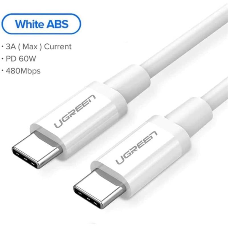 UGREEN USB-C 60W 3A QC PD HIZLI ŞARJ KABLOSU 1 MT BEYAZ 60518 