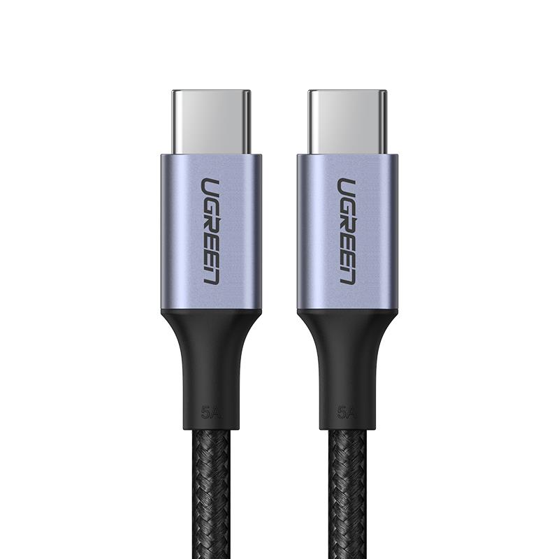 UGREEN USB-C 100W 5A QC PD ÖRGÜLÜ HIZLI ŞARJ KABLOSU 1 MT SİYAH 70427 