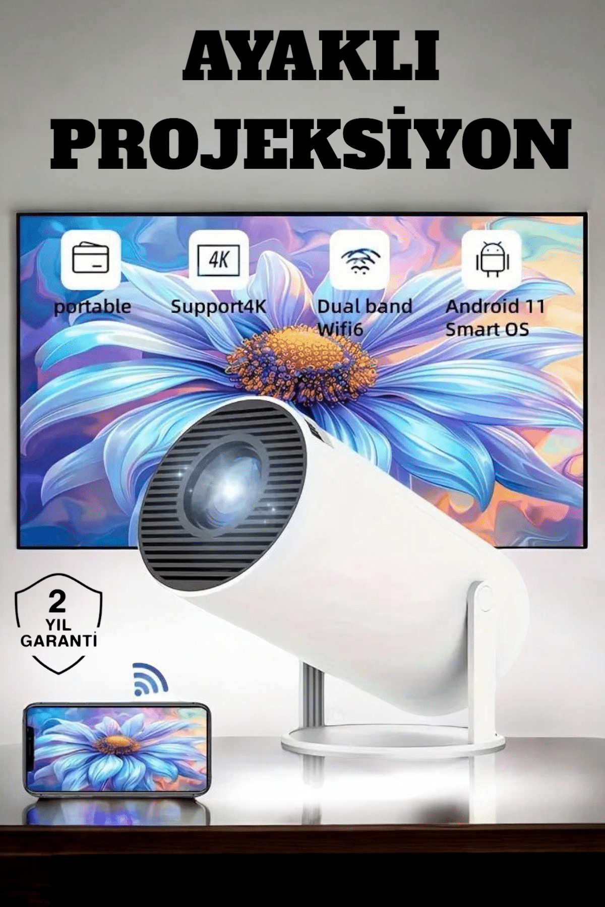 130 İnç Geniş Ekran ve 4K Destekli Full HD Projeksiyon Cihazı