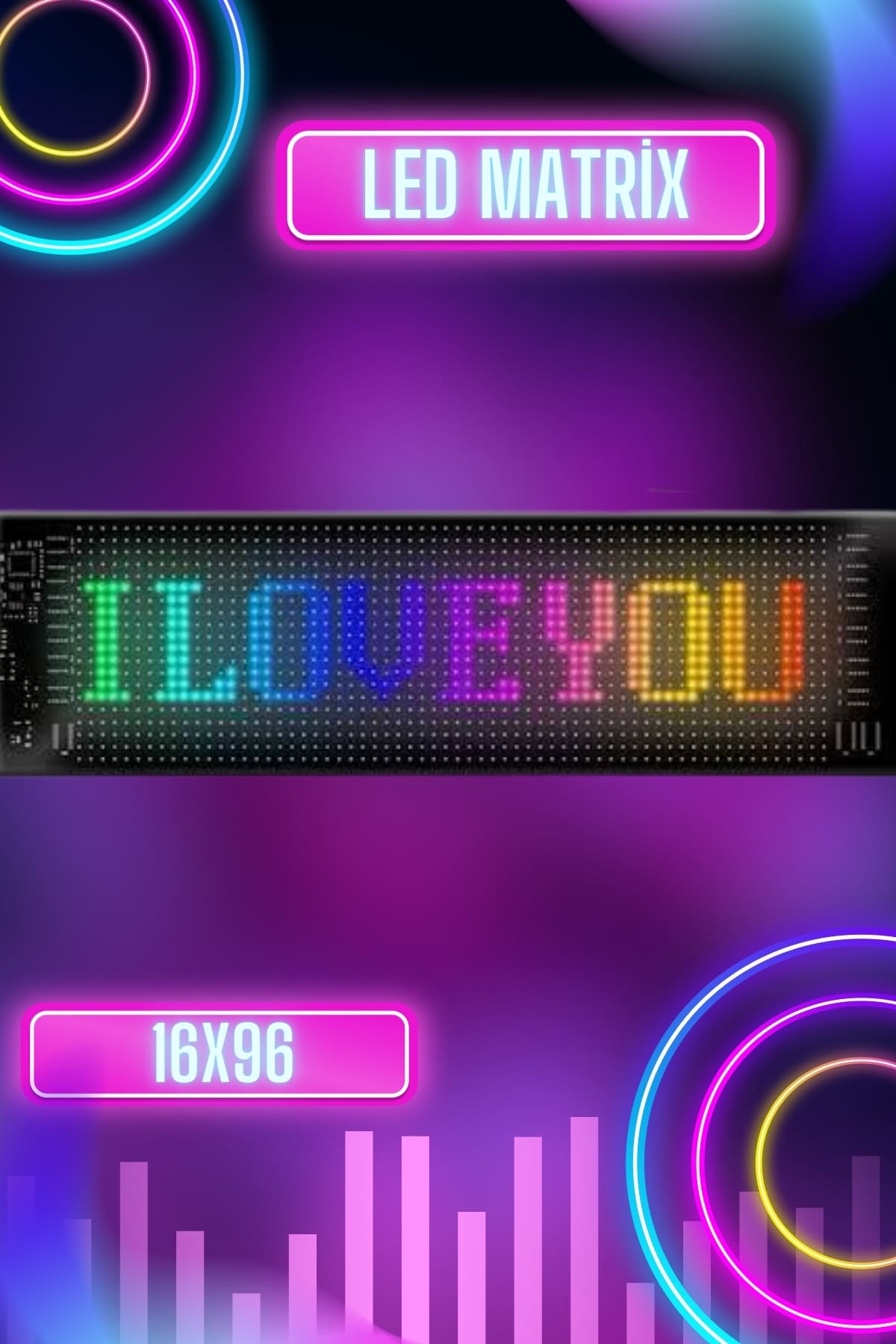 Led Matrix Bluetooth Bağlantılı Araç Camına Uygun Pixsel Görünümlü 16X96 pixel