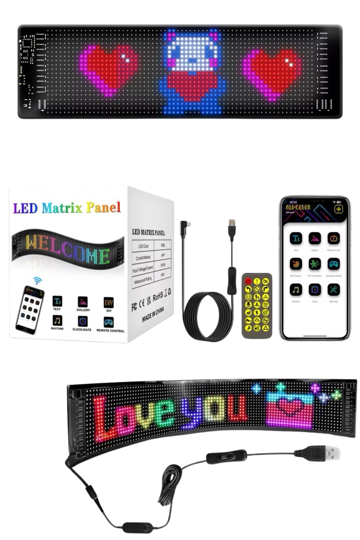 Kumandalı App Kontrollü LED Ekran 16X192 Led Matrix Araç Camı Yazısı
