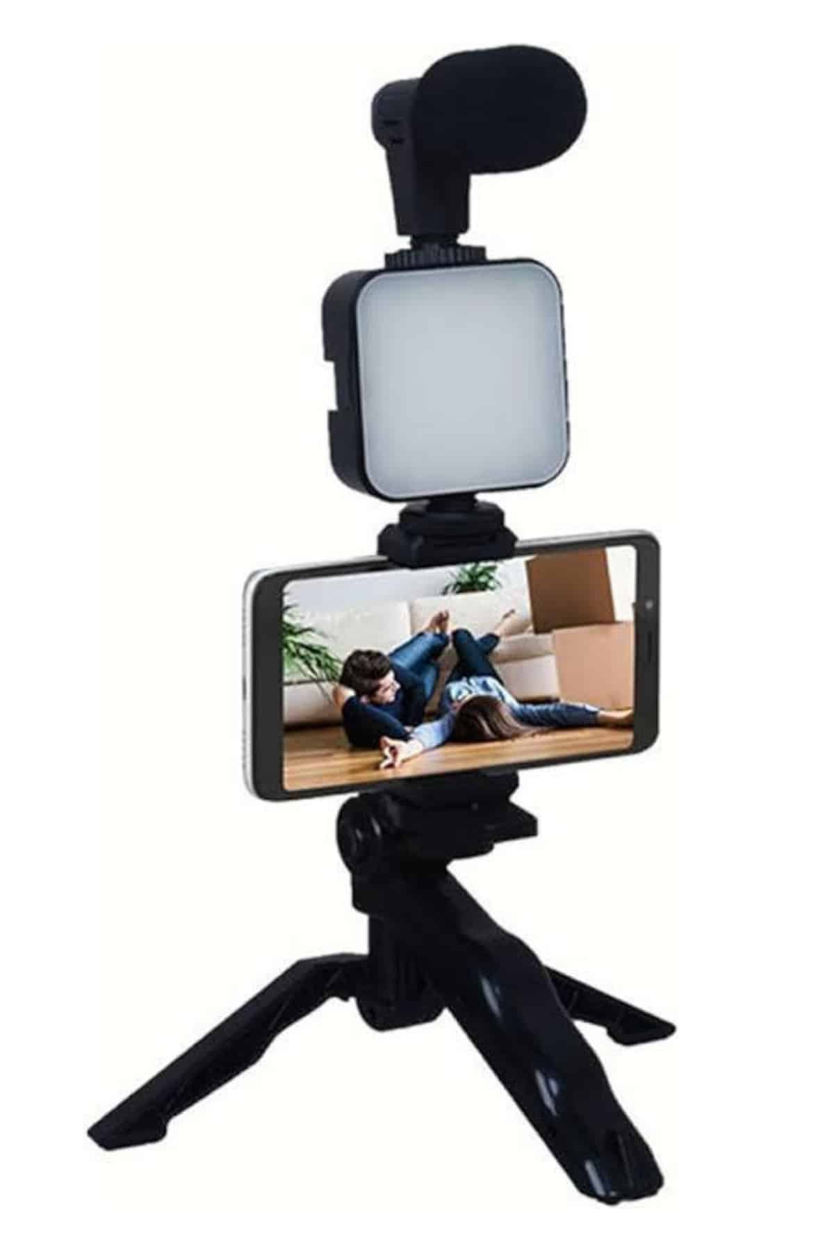 Telefon Tutucu Mikrofonlu Işıklı Youtuber Video Kayıt