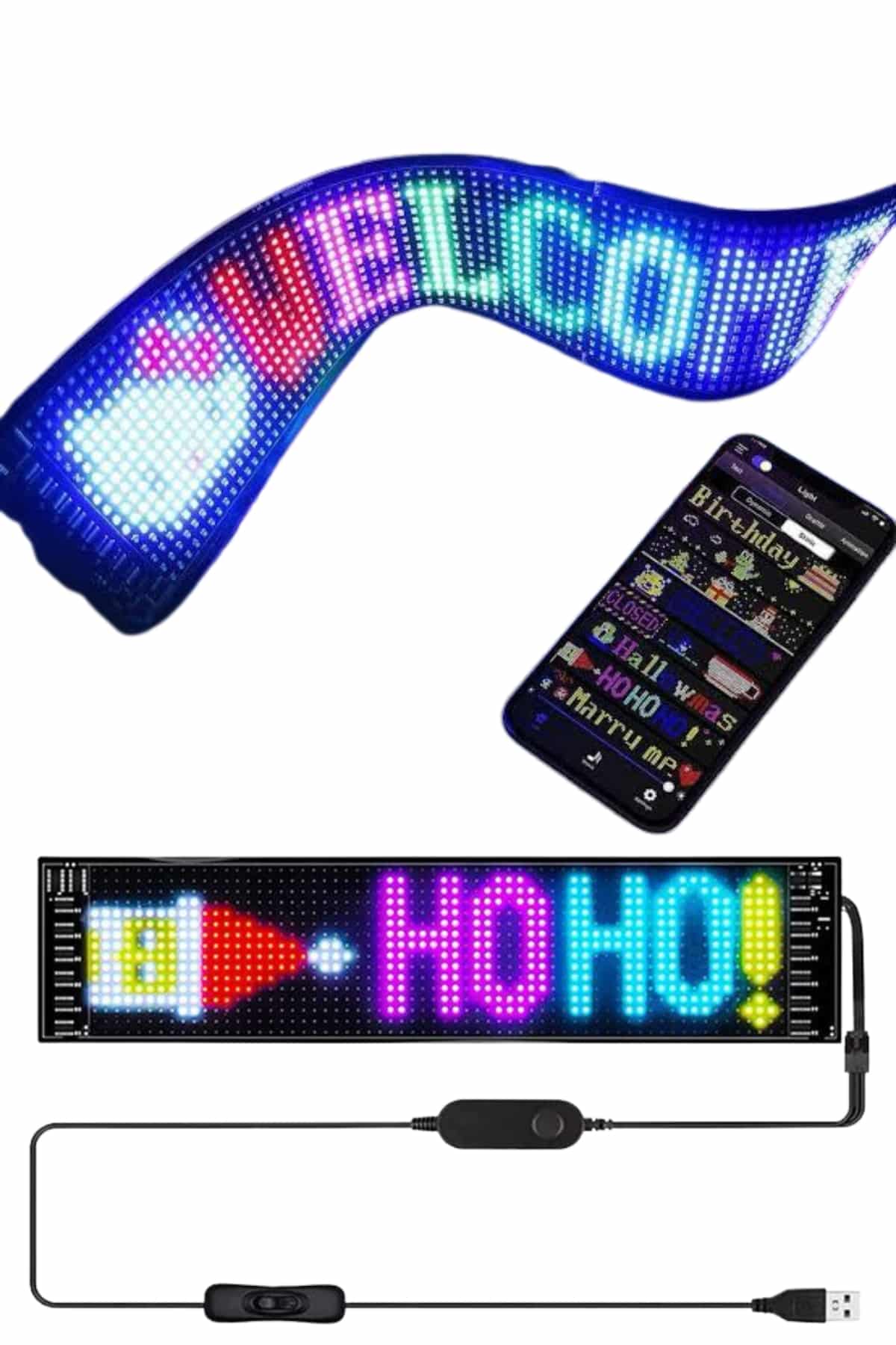 Kumandalı App Kontrollü LED Ekran 16X192 Led Matrix Araç Camı Yazısı
