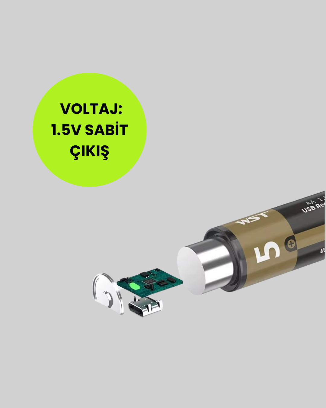 USB Type-C ile Hızlı Şarj Edilebilen AA Lityum Pil