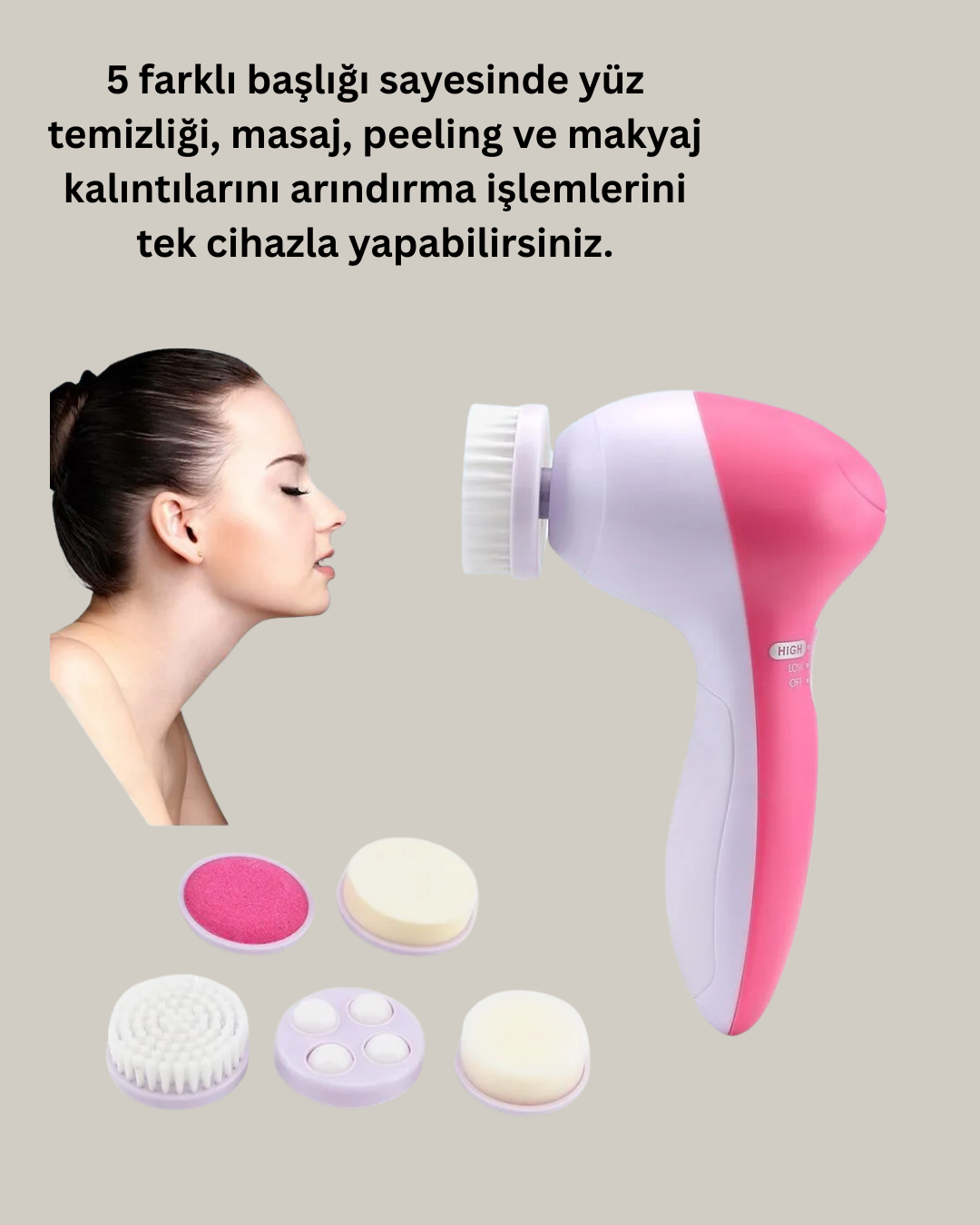 Derin Temizleme ve Masaj İçin 5 Başlıklı Yüz Cilt Bakım Aleti