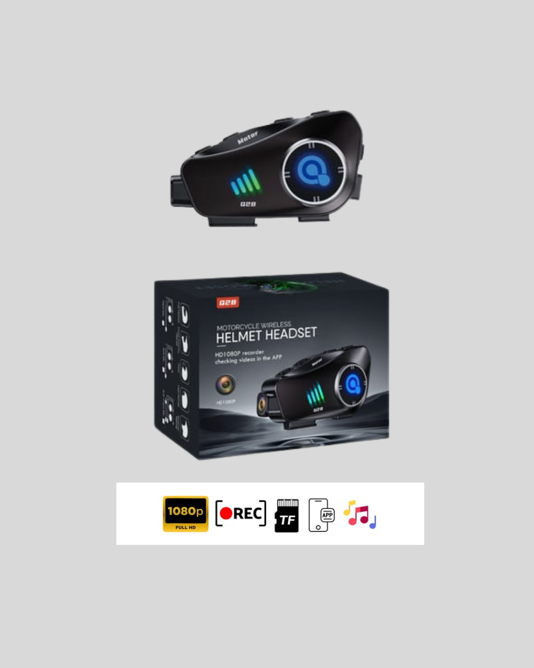 Q28 Full HD Kameralı Motosiklet Kask Kulaklığı – 45 Saat Müzik, IPX6 Su Geçirmez