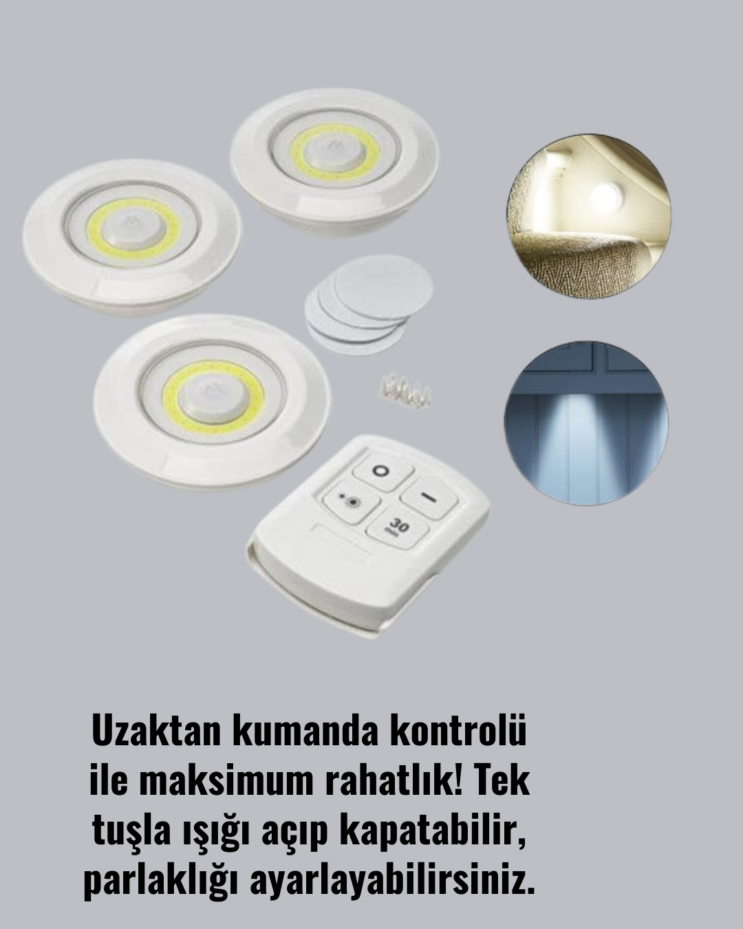 Kablosuz 3 Lü Spot Led Lamba Seti Uzaktan Kumandalı Enerji Tasarruflu Aydınlatma