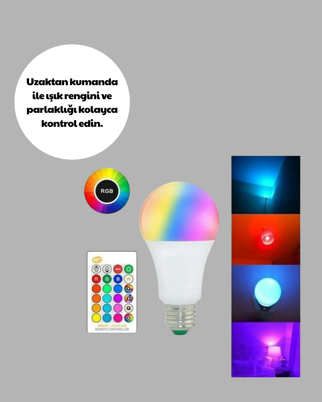 Renk Değiştiren RGB LED Ampul 16 Renk Uzaktan Kumandalı 2025 Model