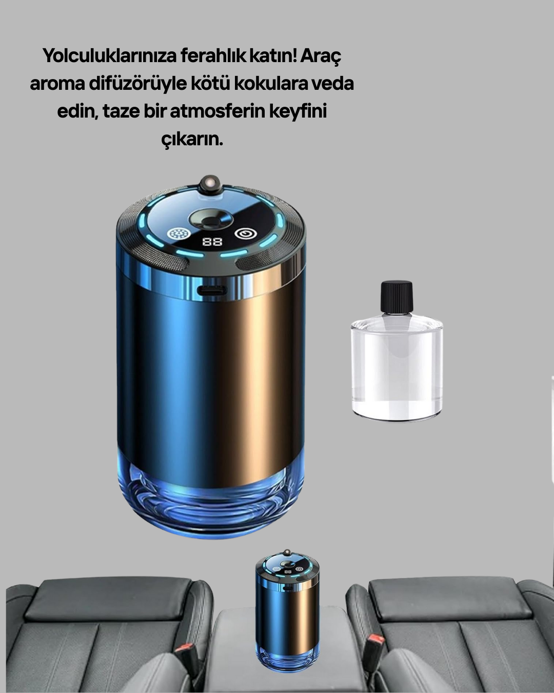 Araç İçi Difüzör Nemlendirici ve Aromaterapi Özellikli