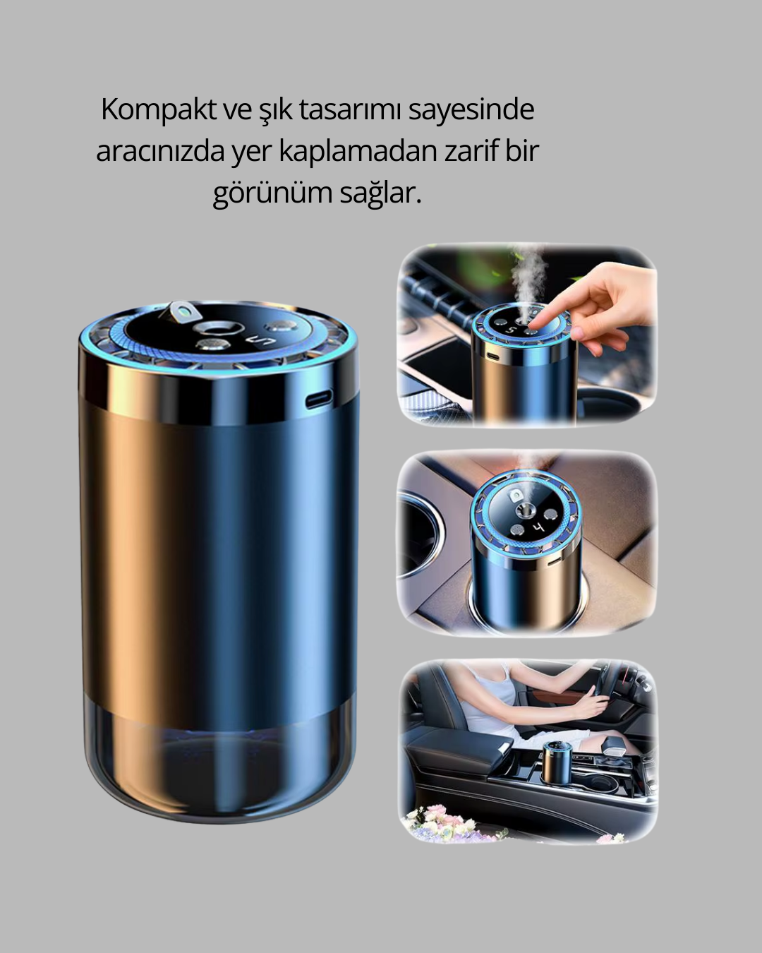 Araç İçi Difüzör Nemlendirici ve Aromaterapi Özellikli