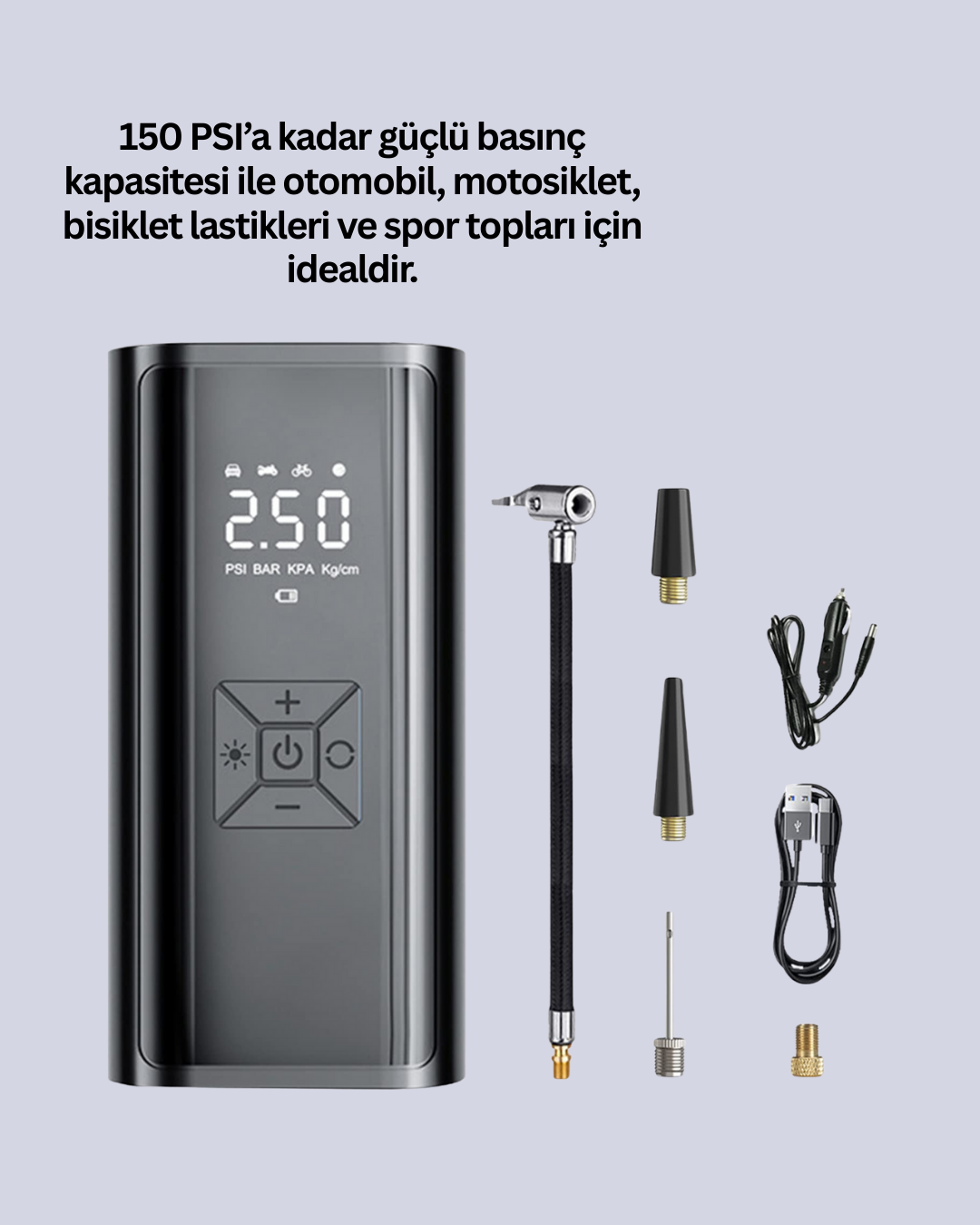 Bisiklet, Motosiklet ve Araçlar İçin Çok Amaçlı Hava Pompası
