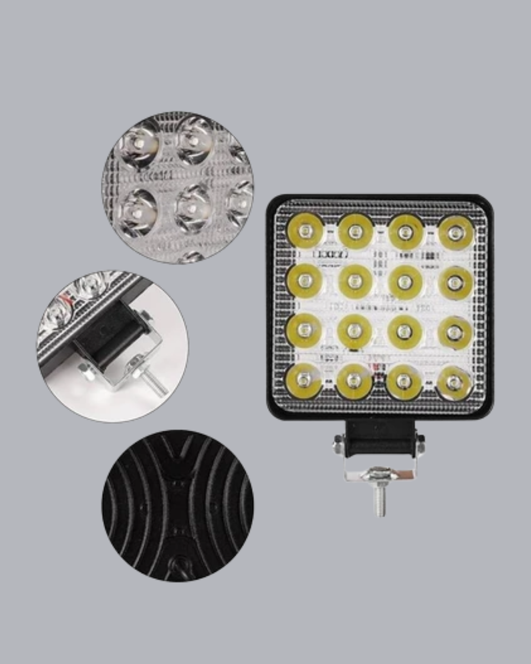 16 LED Off-Road Çalışma Lambası – Alüminyum Gövde, Suya ve Darbeye Dayanıklı, 12/24V