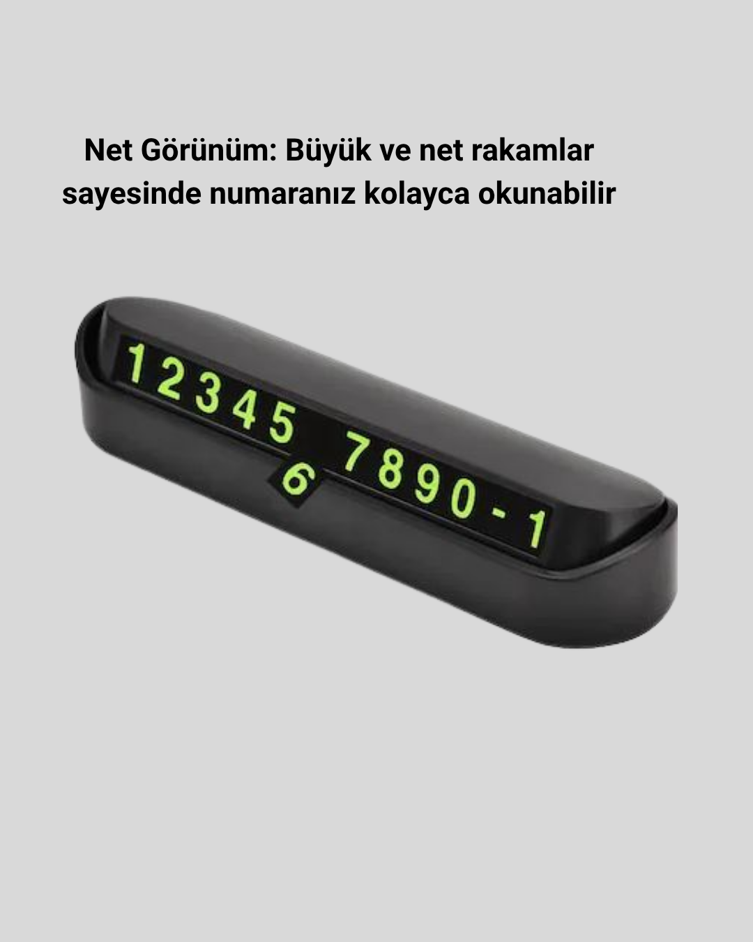 Gri Alüminyum Araç İçi Telefon Numaratörü – Dayanıklı, Modern ve Net Görünürlük Sağlayan Tasarım