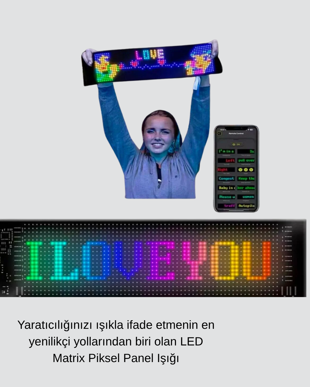 LED Matrix Piksel Panel Işığı – 5V USB, Uygulama Kontrollü