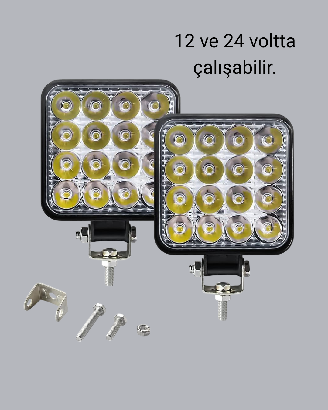 16 LED Off-Road Çalışma Lambası – Alüminyum Gövde, Suya ve Darbeye Dayanıklı, 12/24V