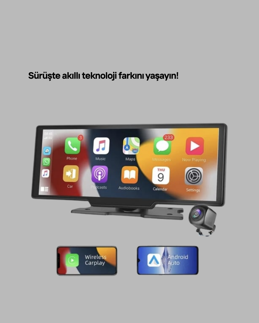 Honda Civic, Jazz, HR-V, CR-V, Nissan Qashqai, Micra, Juke,Uyumlu Kablosuz CarPlay & Android Auto Multimedya – Geri Görüş Kameralı