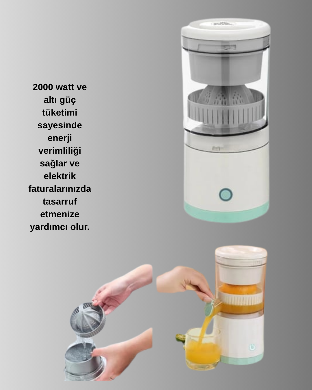 USB Şarjlı Mini Meyve Sıkacağı – Çift Bıçaklı, Güvenlik Kilitli