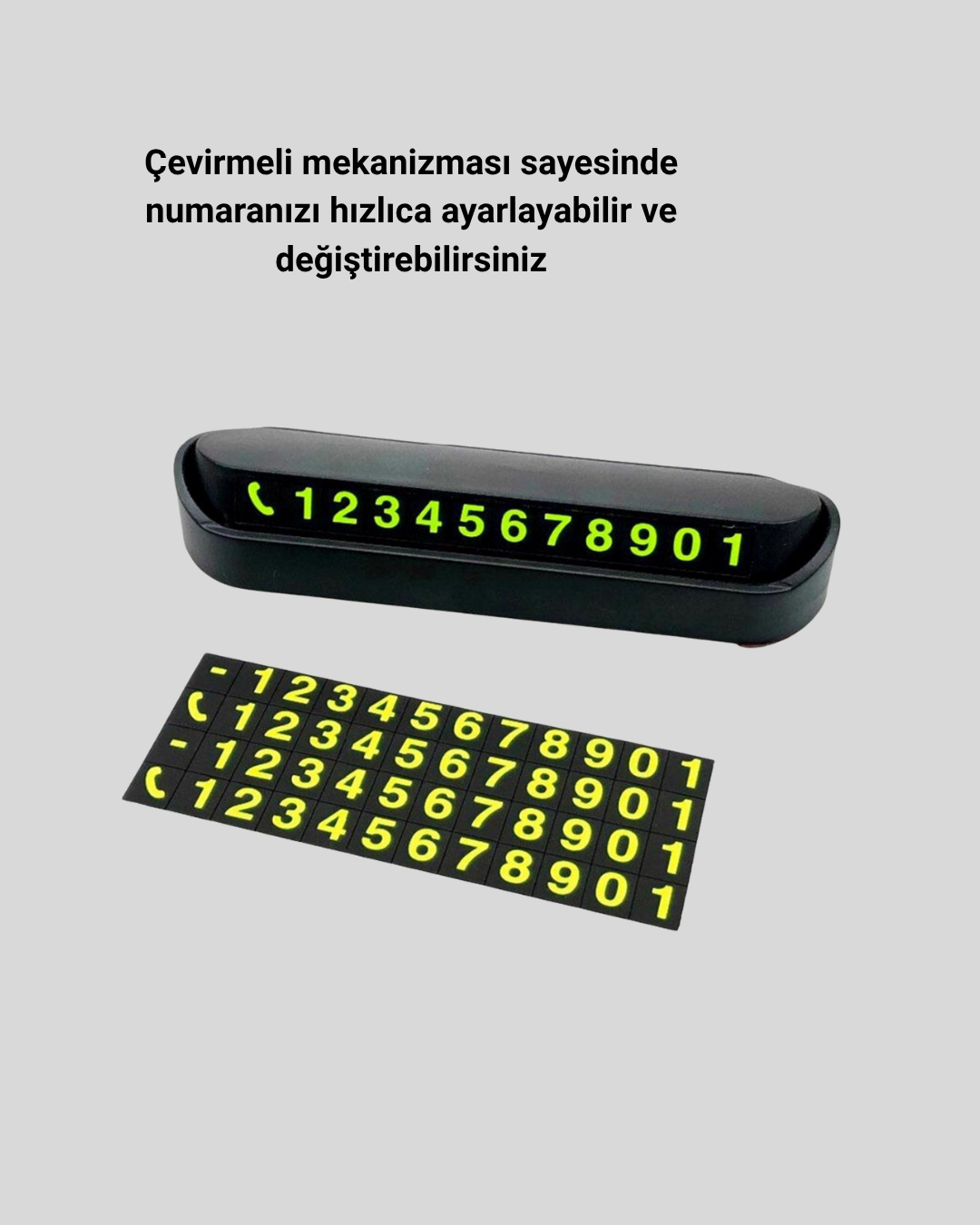 Gri Alüminyum Araç İçi Telefon Numaratörü – Dayanıklı, Modern ve Net Görünürlük Sağlayan Tasarım