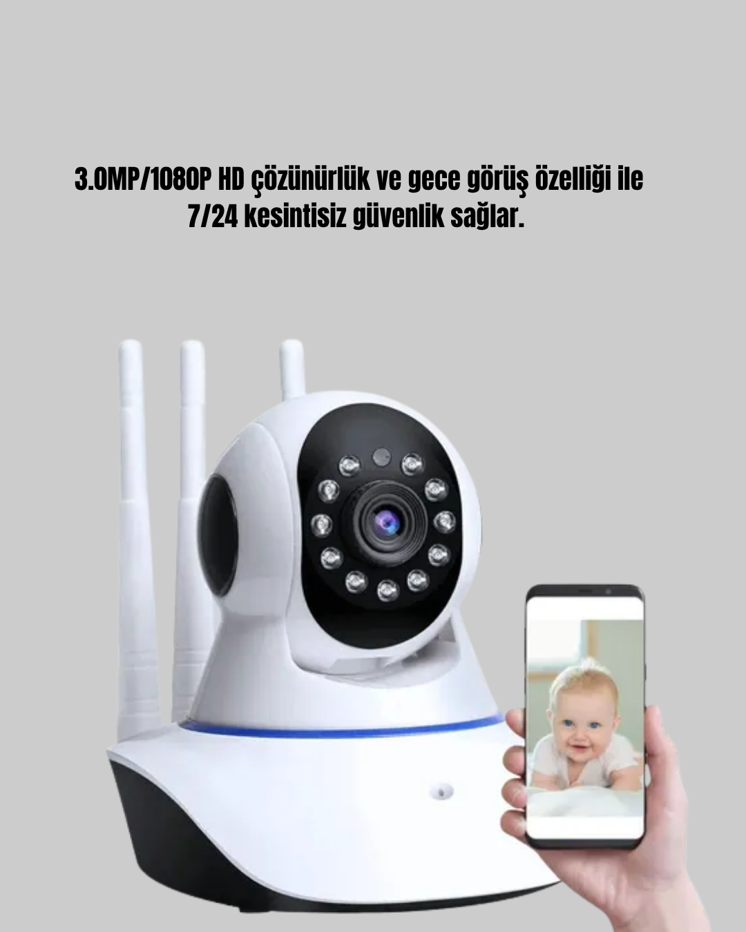Akıllı IP Güvenlik Kamerası – 1080P HD, Gece Görüşlü, Hareket Algılamalı