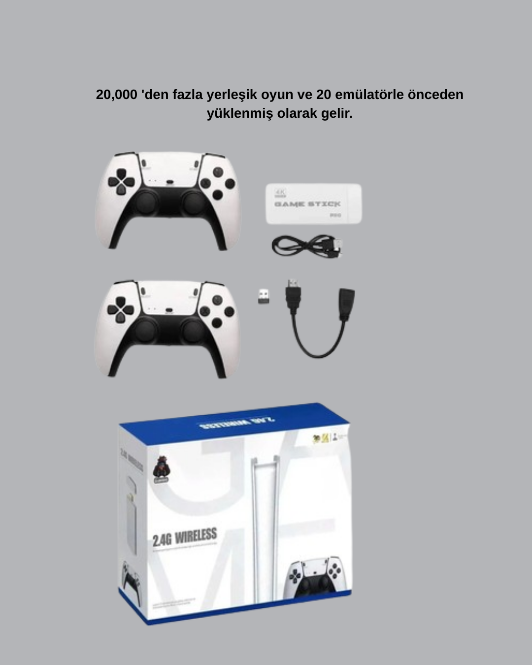 HDMI Çıkışlı Kablosuz 2 Kollu 4K Retro Oyun Kutusu