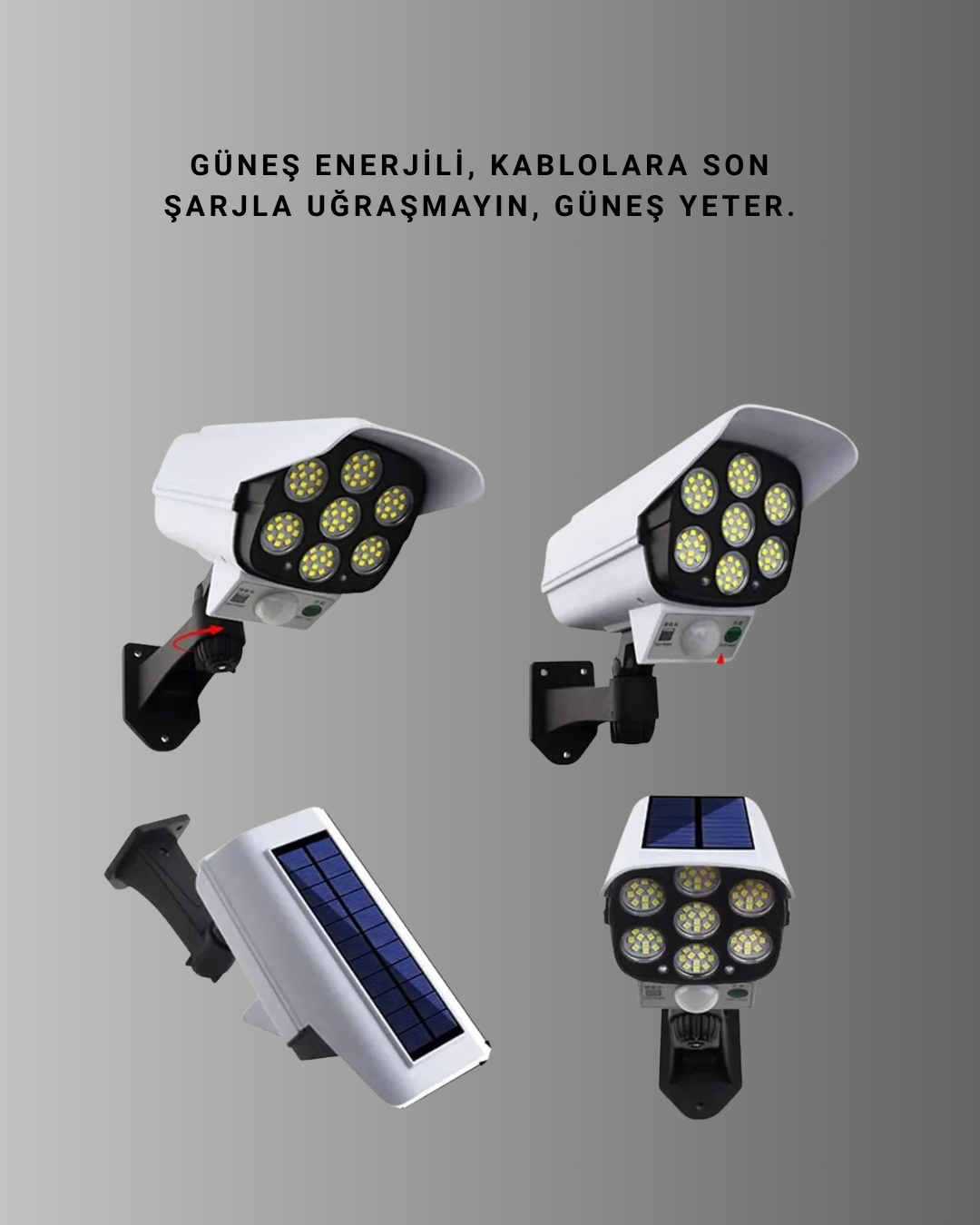 PVC+PC Malzemeli, 2'si 1 Arada Güvenlik Lambası – Ayarlanabilir Başlık ve Panel Açısı