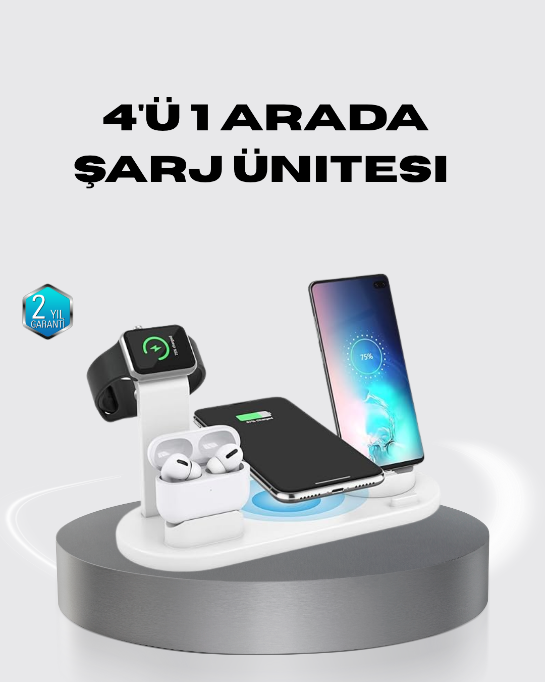 4’lü Kablosuz Şarj Standı iPhone Watch ve AirPods Çoklu Şarjlı