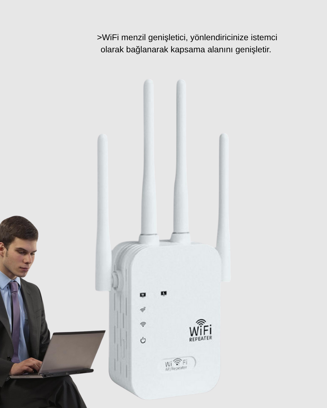 Antenli WiFi Repeater 300m2 Kapsama Alanı WPA3 Güvenlikli