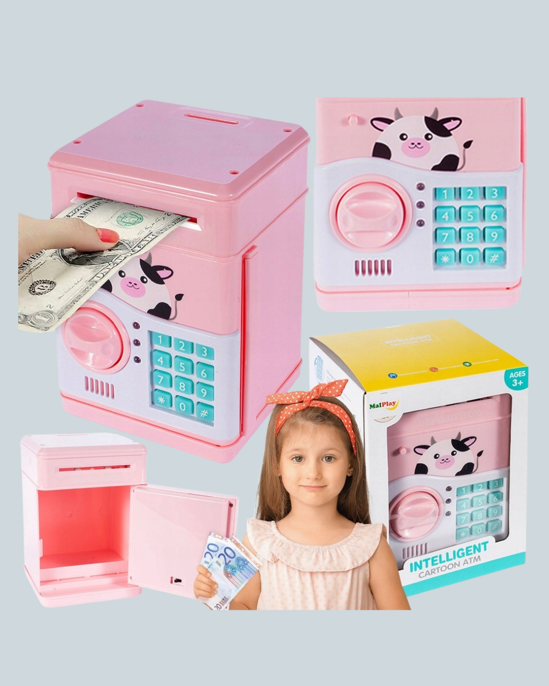 Çocuklar İçin Pembe ATM Görünümlü Elektronik Kumbara
