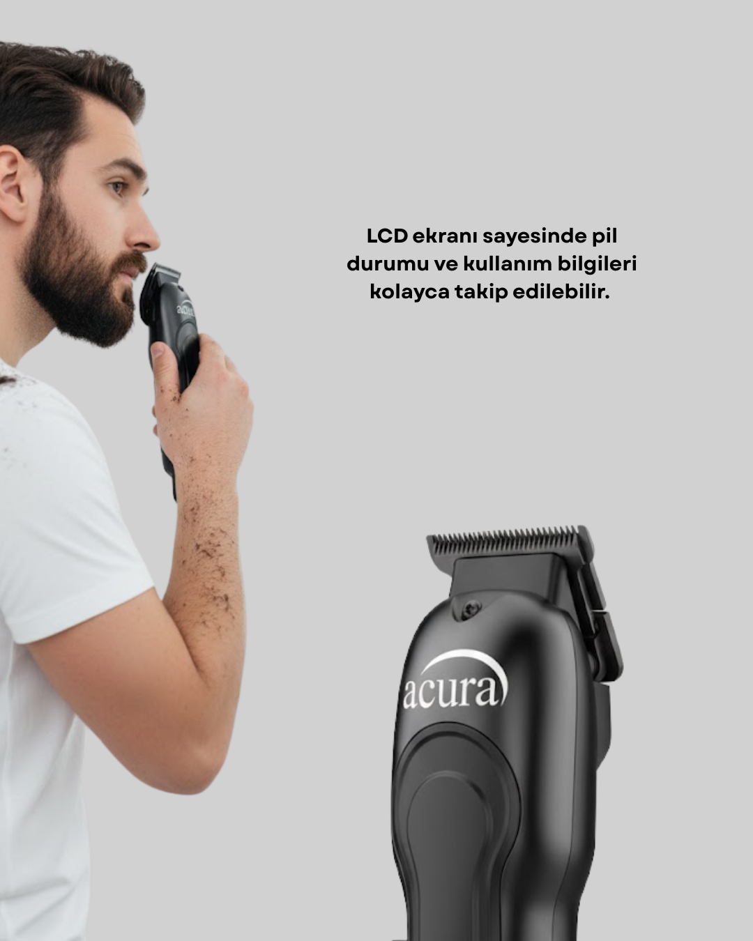 Profesyonel Tıraş Makinesi LCD Ekranlı Turbo Mod ve Güçlü Motor