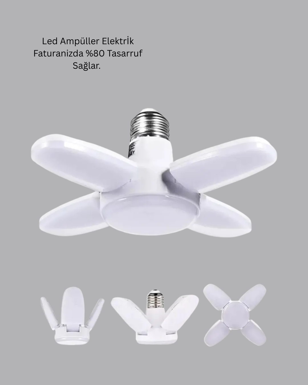 Yüksek Işık Güçlü LED Ampül 4 Kollu Katlanır Pervane Tasarım