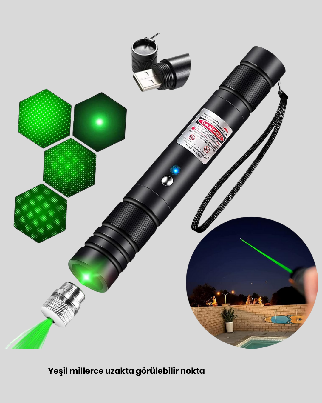 5000mW Yeşil Lazer Pointer Profesyonel Uzun Menzilli