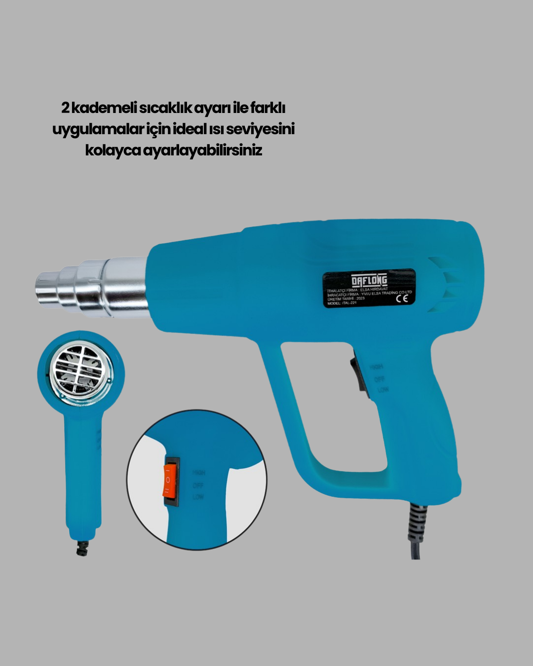 Endüstriyel 2000W Isı Tabancası Plastik Boru Lehim Boya Çıkarma