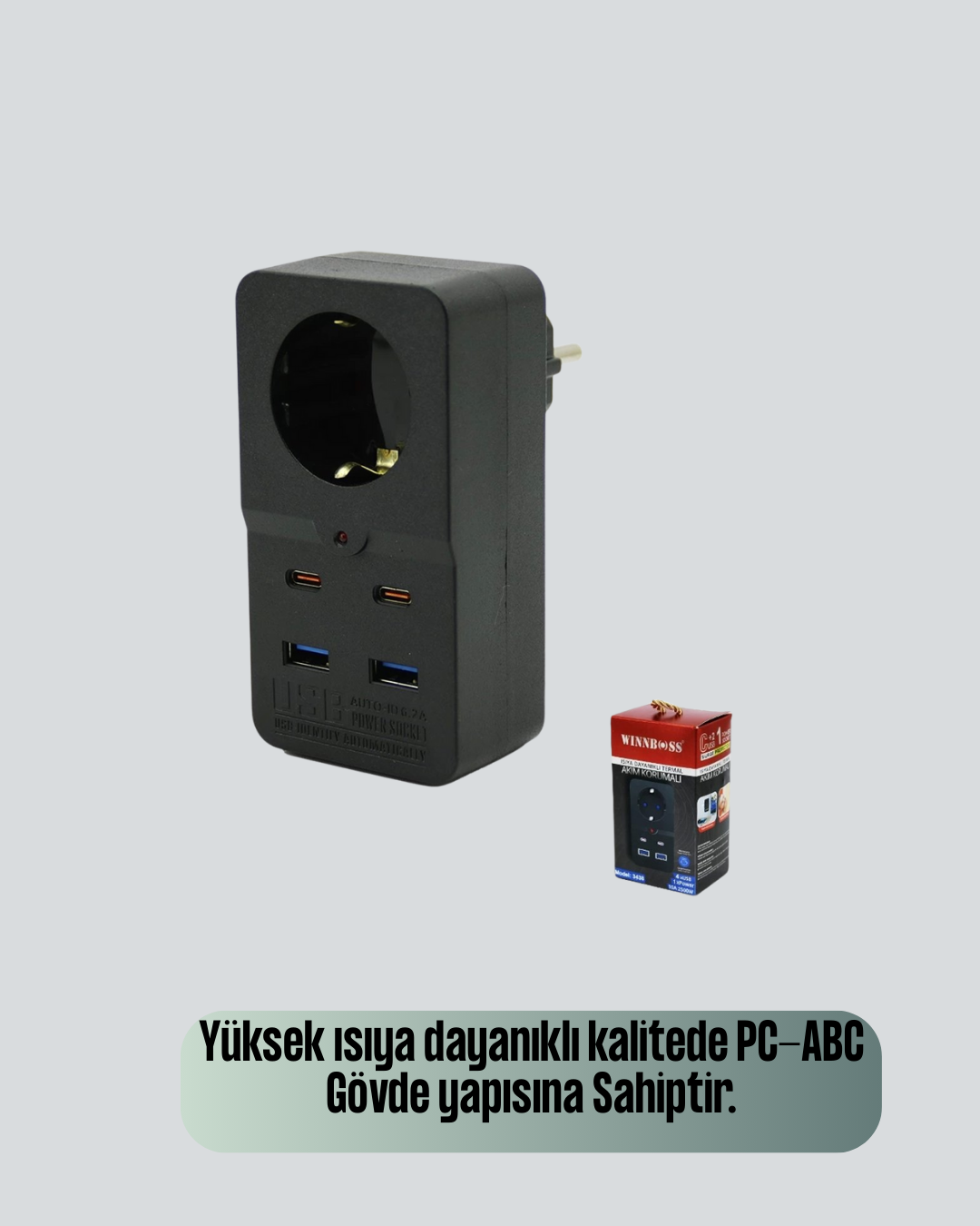 Akıllı Akım Dengelemeli Priz 2500W 4 USB Type C Çıkışlı