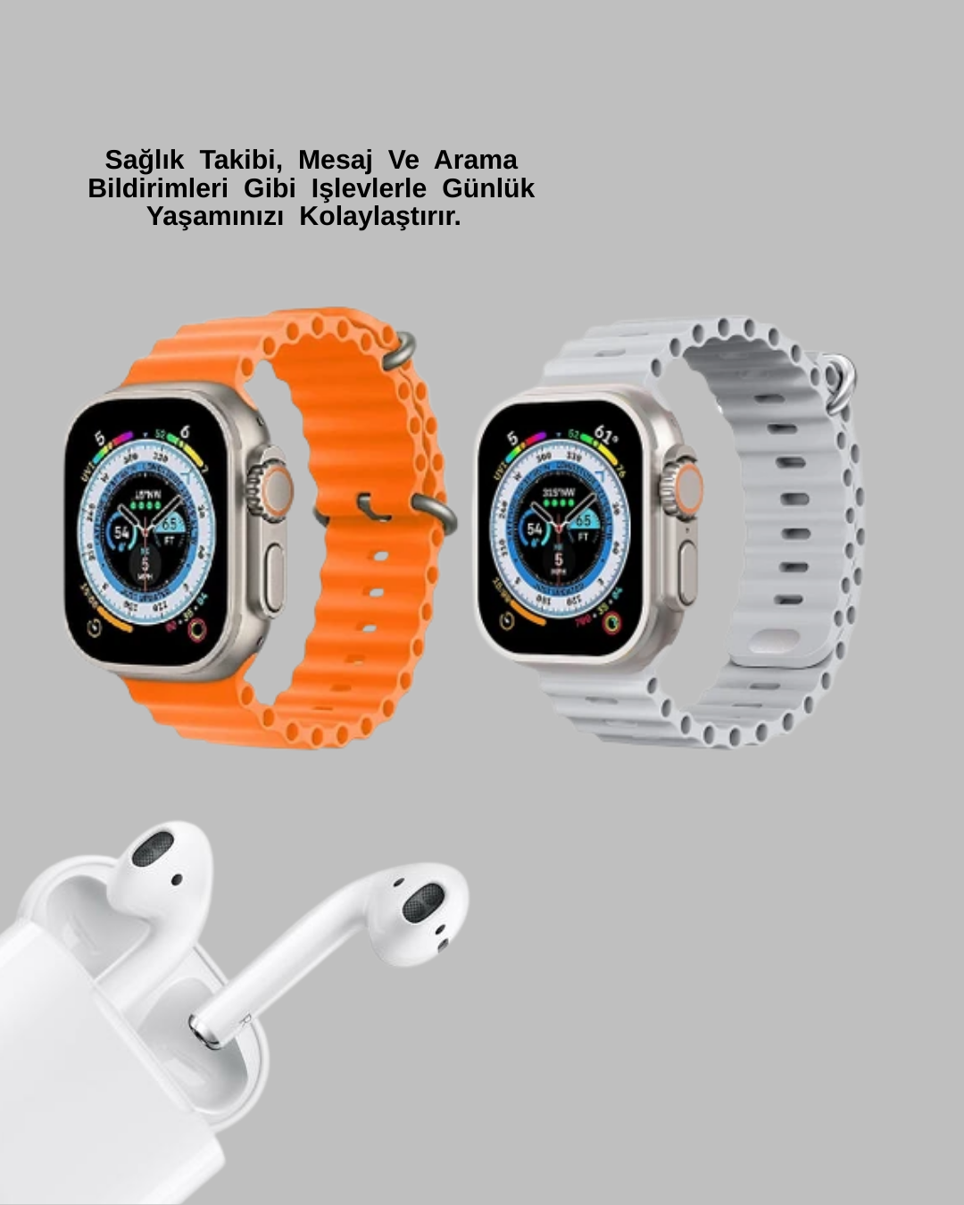 Watch 9 Max Akıllı Saat Kulaklık Seti Sağlık Takipli 45 mm Geniş Ekran